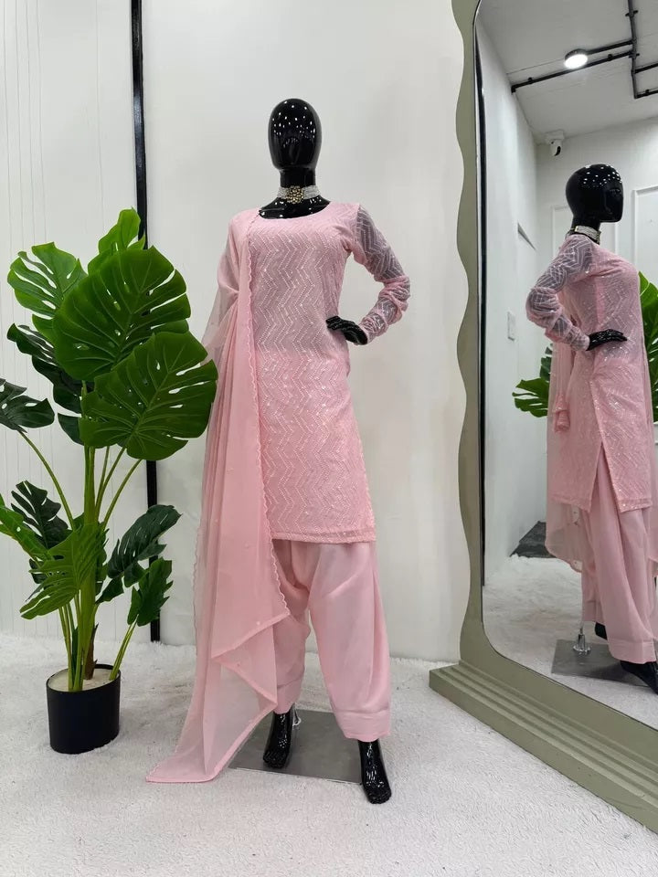 Full Stitched Faux Georgette Top Chudidar With Dupatta