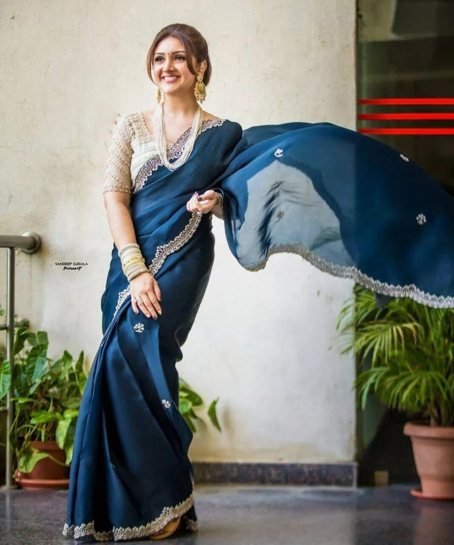 Georgette Saree With Stitched Blouse,Wedding Style Sari & Blouse