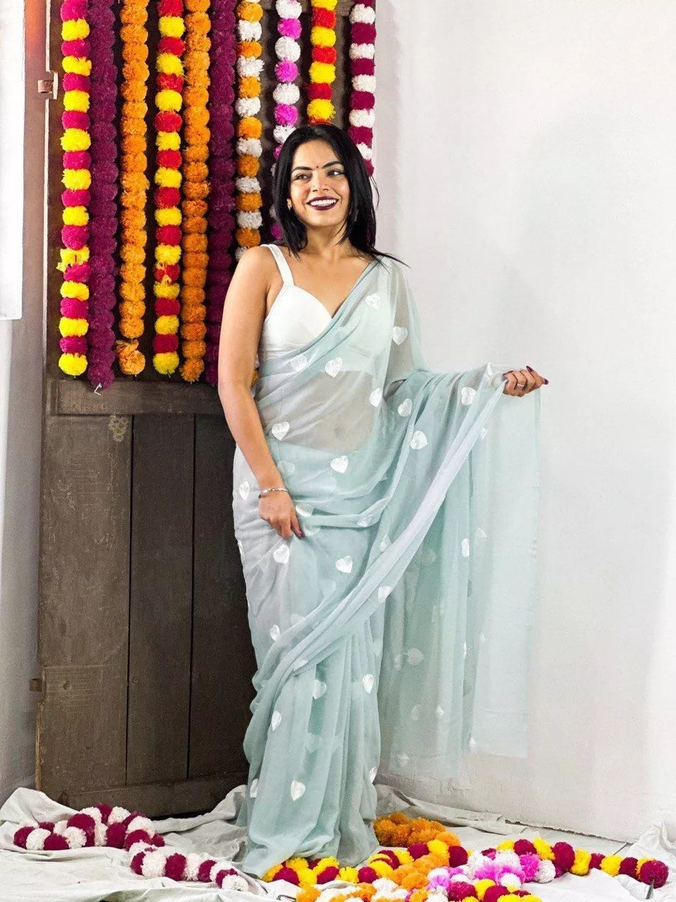 Faux Georgette Designer Saree & Blouse For Women's