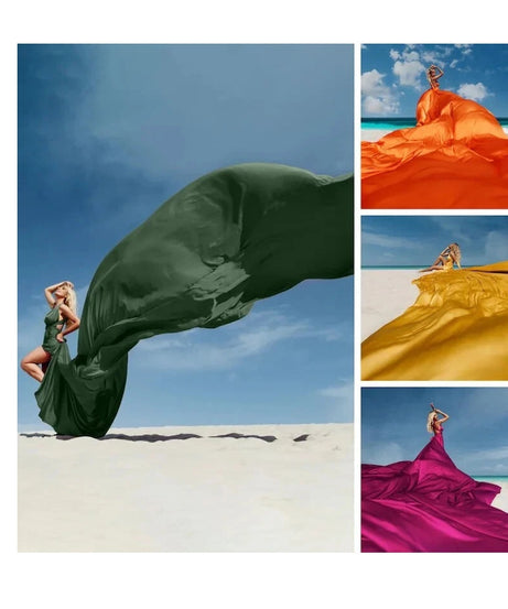 Emerald Infinity Flying Dress - Custom-Made Silky Satin Dress for Photoshoots