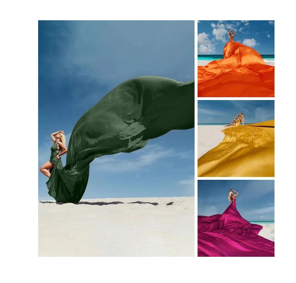 Emerald Infinity Flying Dress - Custom-Made Silky Satin Dress for Photoshoots