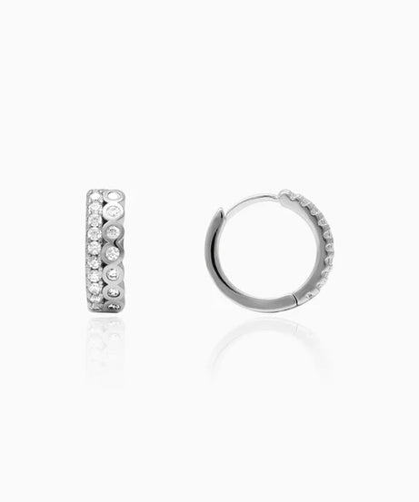 Silver Zircon Sparkling Hoop Earrings