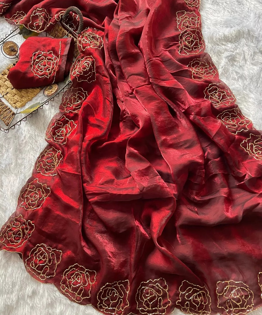 Beautiful Wedding Special Heavy Soft Satin Silk Saree,Party Festival Sari
