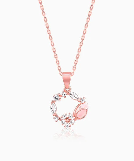 Rose Gold Drop Wreath Pendant With Link Chain