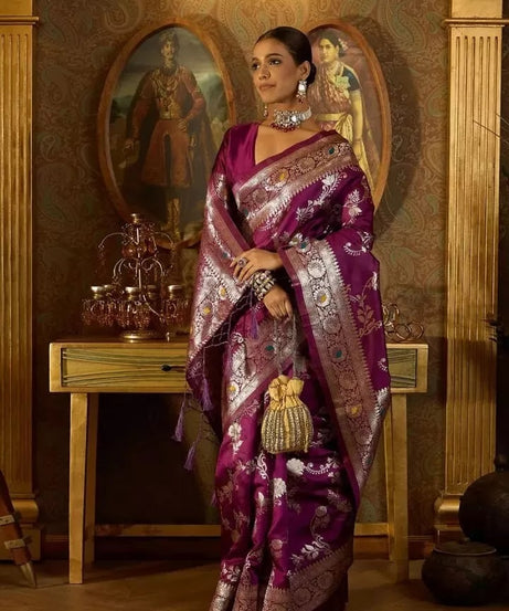 Banarasi Soft Silk Saree & Blouse,Party Wedding Wear Sari & Blouse