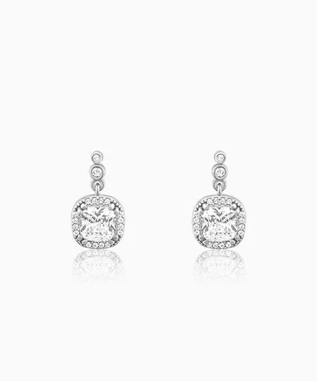 Silver Zircon Halo Earrings