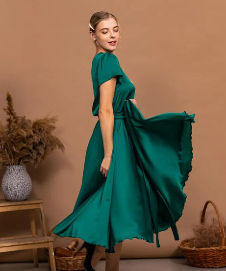 Emerald Green Bridesmaid Dress Boat Neckline Dress