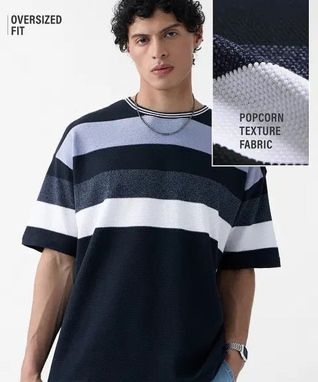 Popcorn Stripes Blue Horizon Oversized T-Shirts