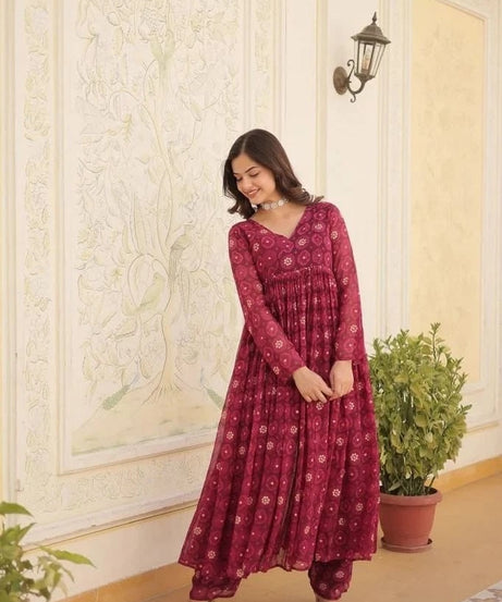 Fancy Stylish Delta silk Round Fleard Long Top For Women's