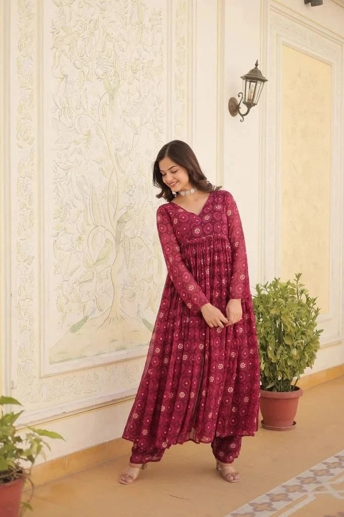 Fancy Stylish Delta silk Round Fleard Long Top For Women's