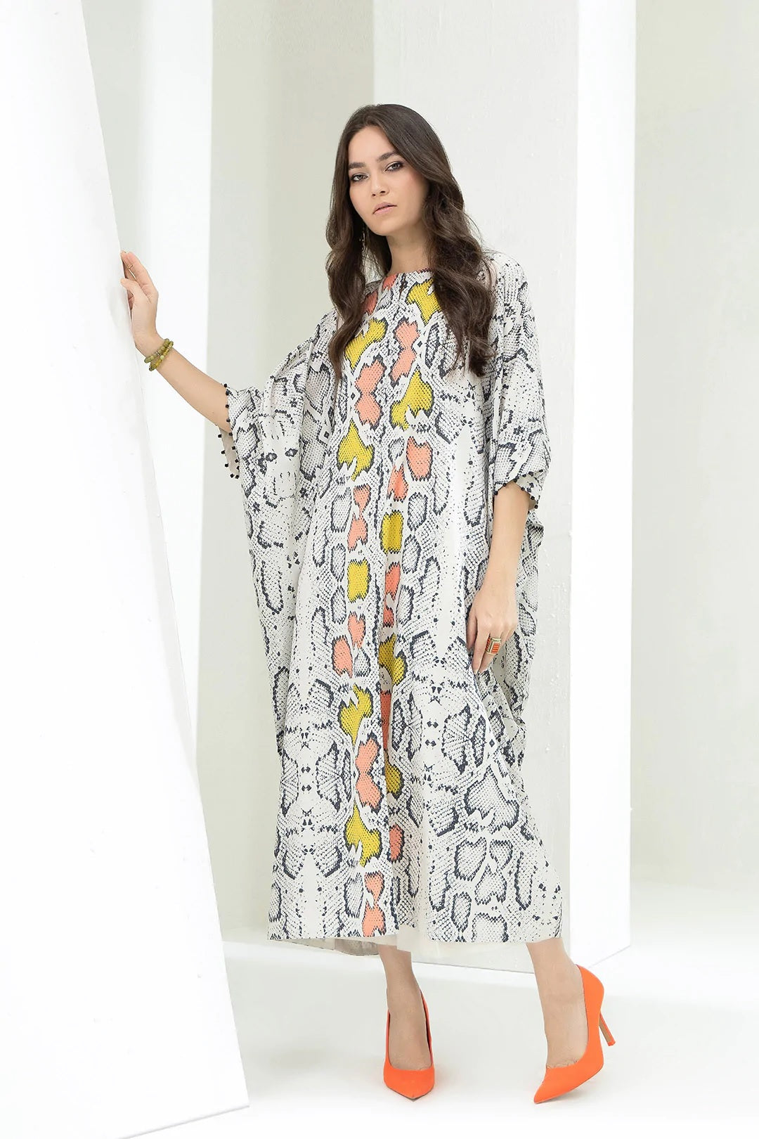 Soft Satin Silk  Beach Wear  Printed Women's Long Kaftan
