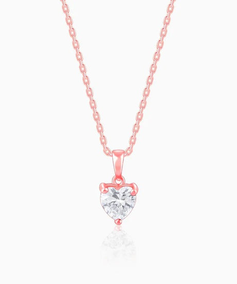 Rose Gold Solitaire Heart Pendant With Link Chain