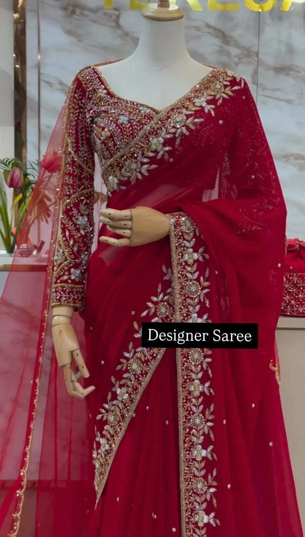 Faux Georgette Designer Traditional Saree Blouse With Dupatta 11-KD