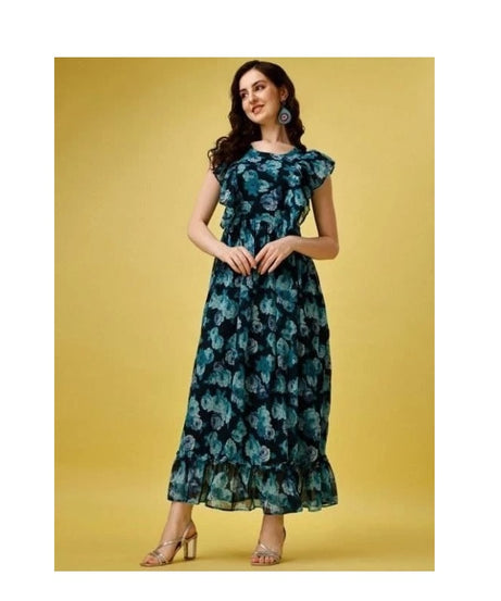Elegant Beautiful Georgette Printed Long Flared Dress Gown