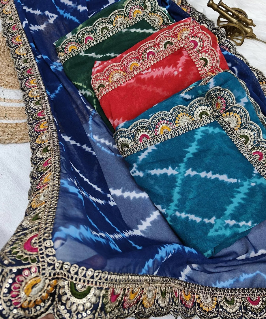 Soft Georgette Sari With Bhandhej Print And Designer Sari & Blouse