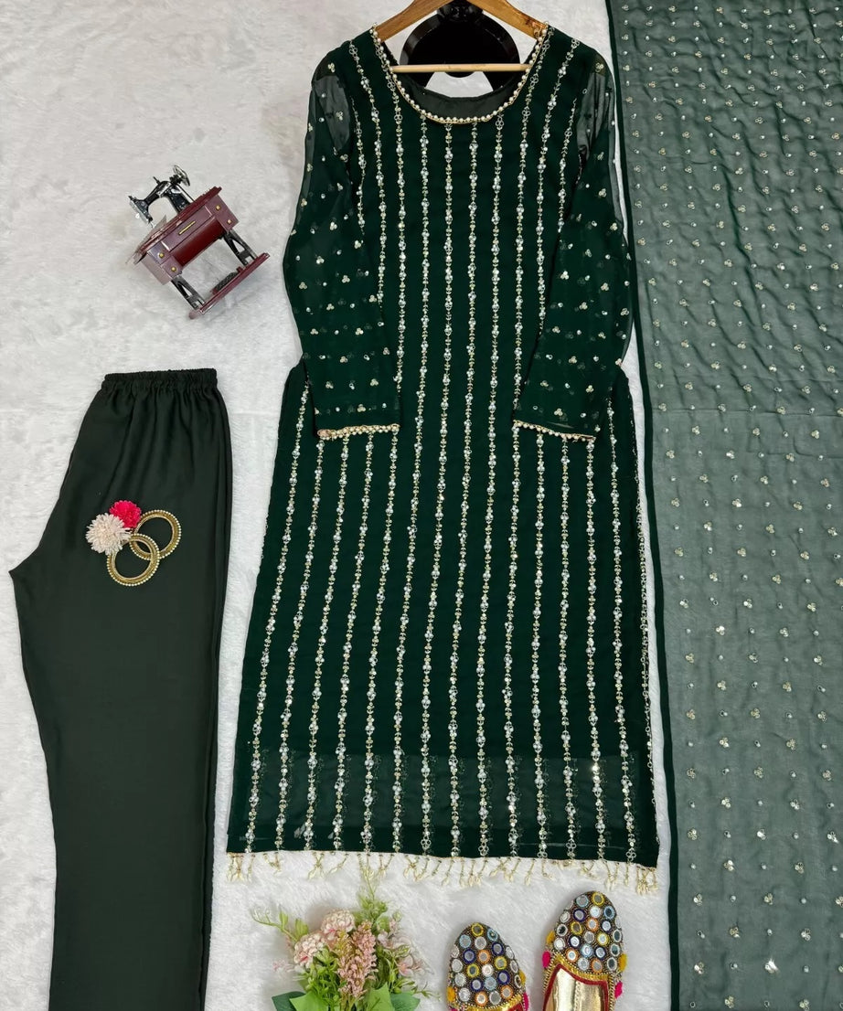 Full Stitched Faux Georgette Top Pant & Dupatta