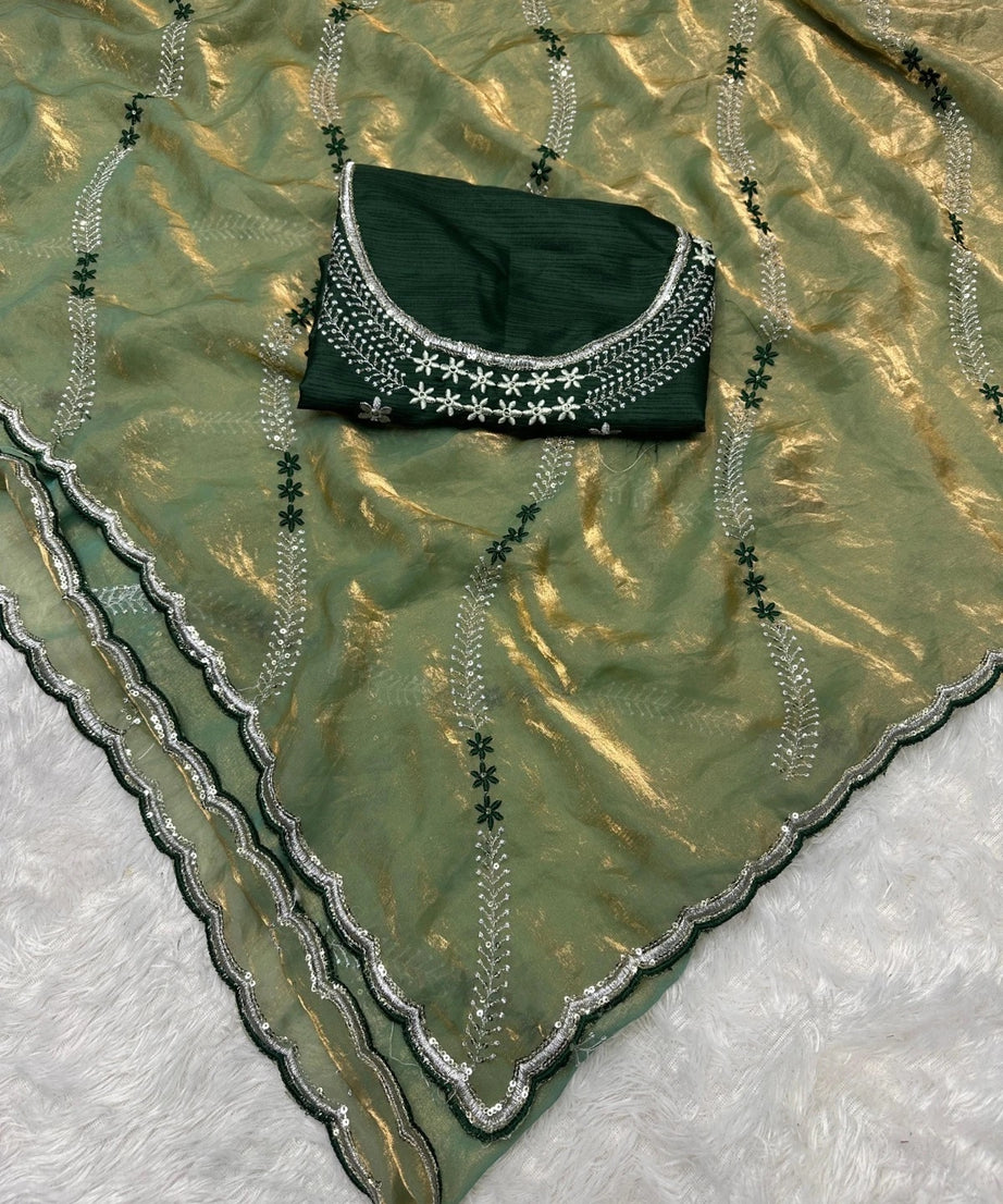 Soft Space Silk Beautiful Designer Light Color's Sari With Blouse