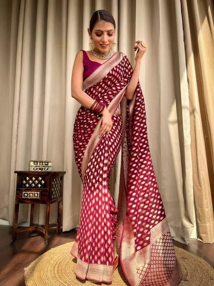 Banarasi Soft Silk Yellow Sari & Blouse