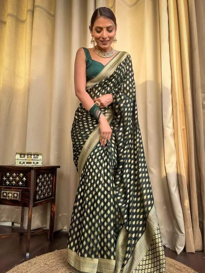 Banarasi Soft Silk Yellow Sari & Blouse