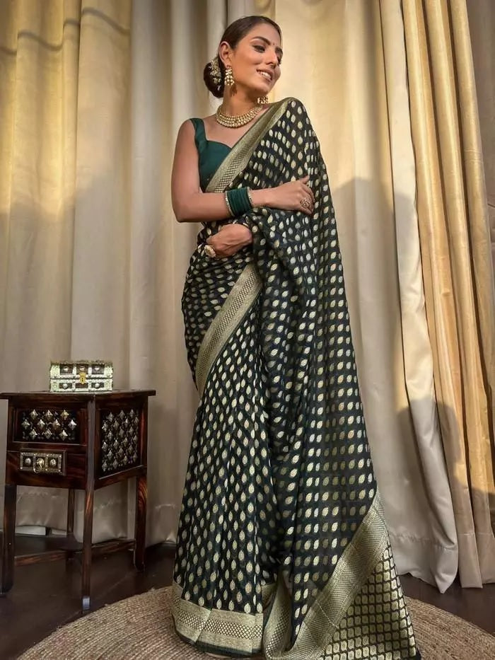 Banarasi Soft Silk Yellow Sari & Blouse