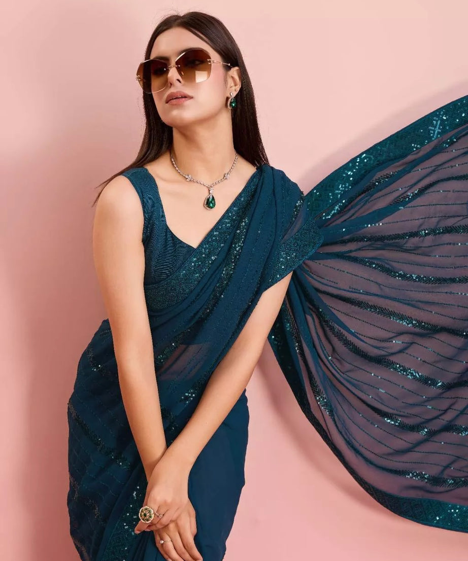 New Indian Georgette Saree,Indian Wedding Claasic Sari