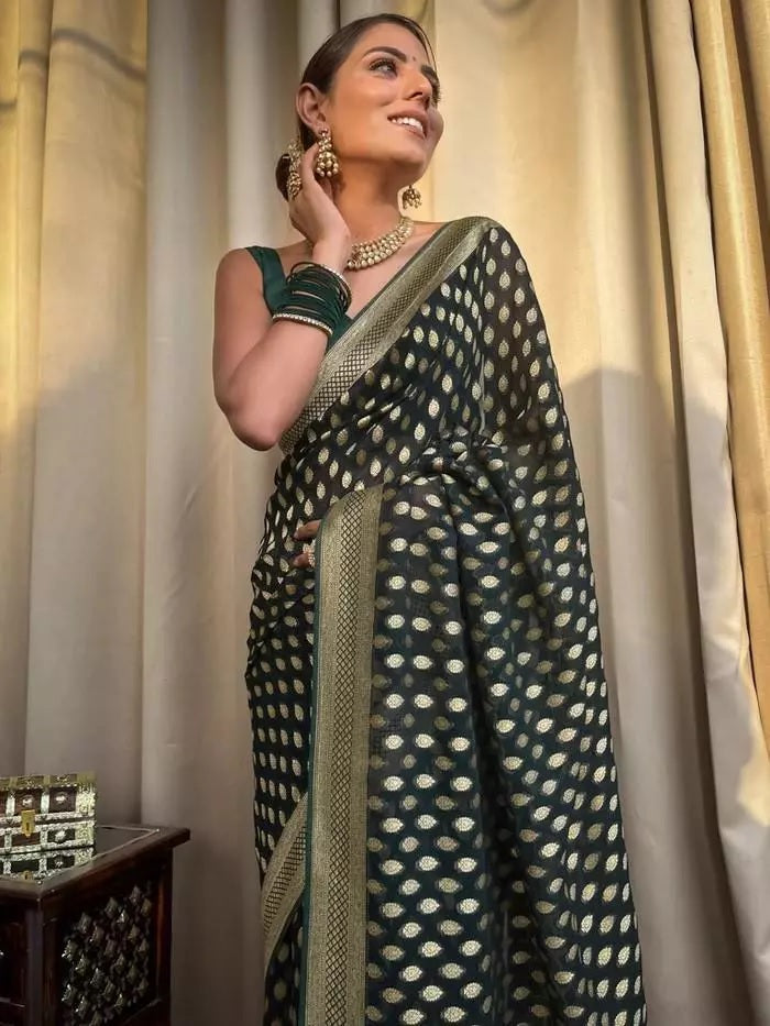 Banarasi Soft Silk Yellow Sari & Blouse