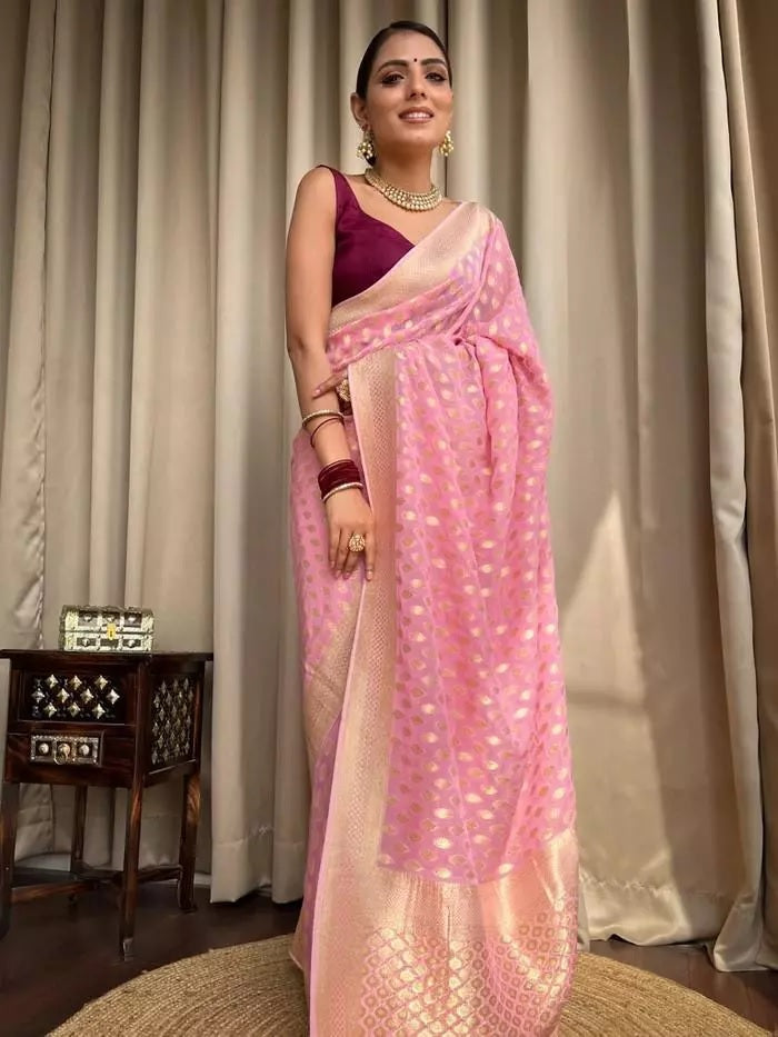 Banarasi Soft Silk Yellow Sari & Blouse