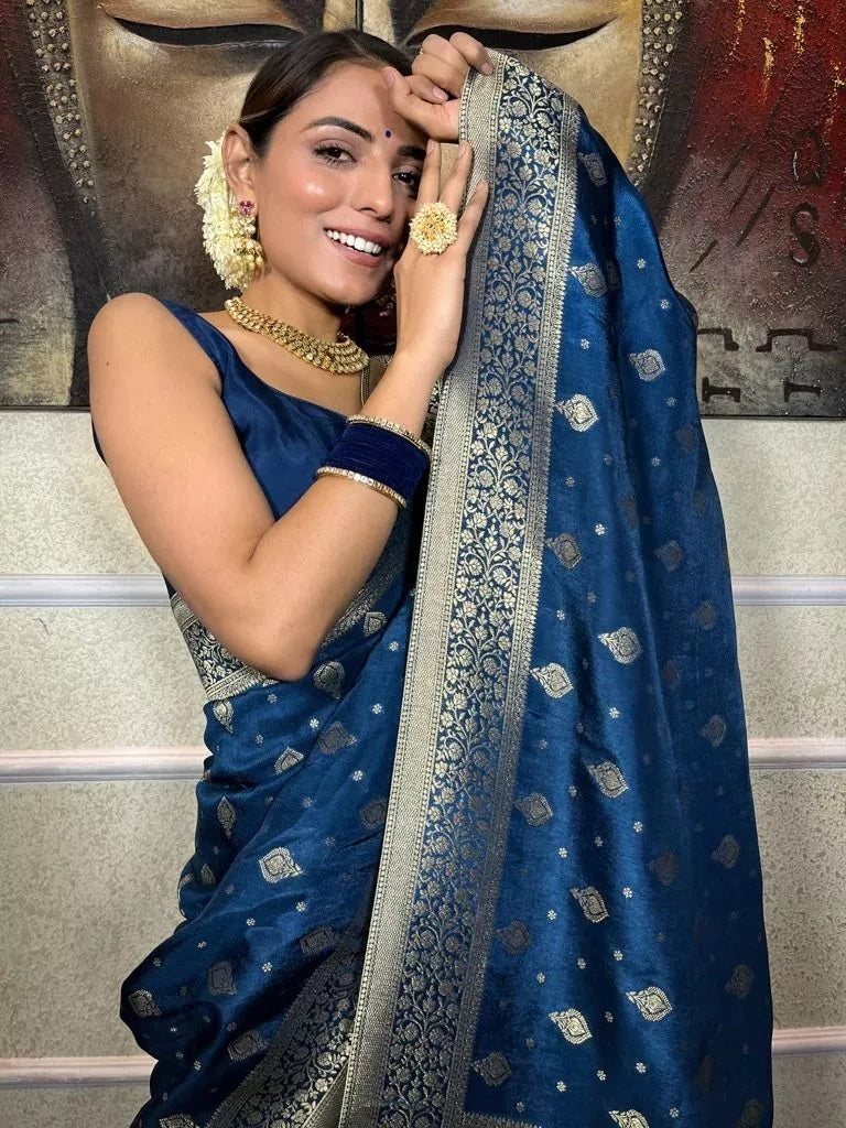 Traditional  Designer Wedding Banarasi Soft Silk Saree & Blouse