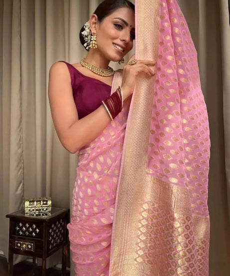 Banarasi Soft Silk Yellow Sari & Blouse