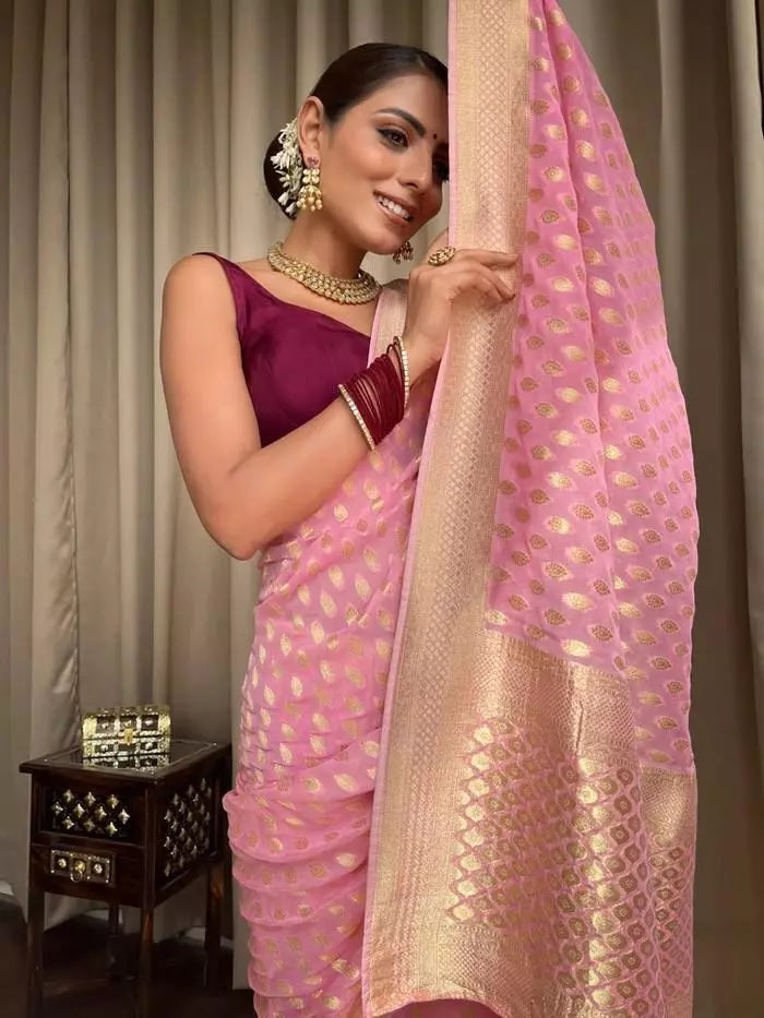 Banarasi Soft Silk Yellow Sari & Blouse
