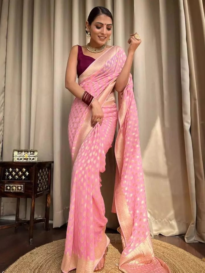 Banarasi Soft Silk Yellow Sari & Blouse