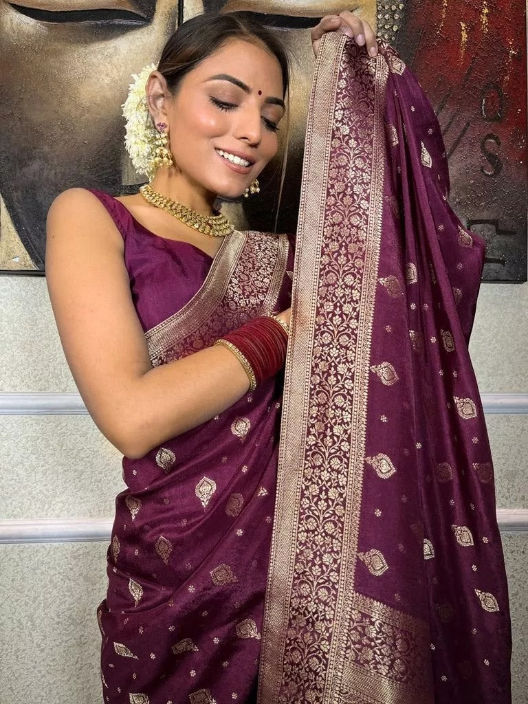 Traditional  Designer Wedding Banarasi Soft Silk Saree & Blouse