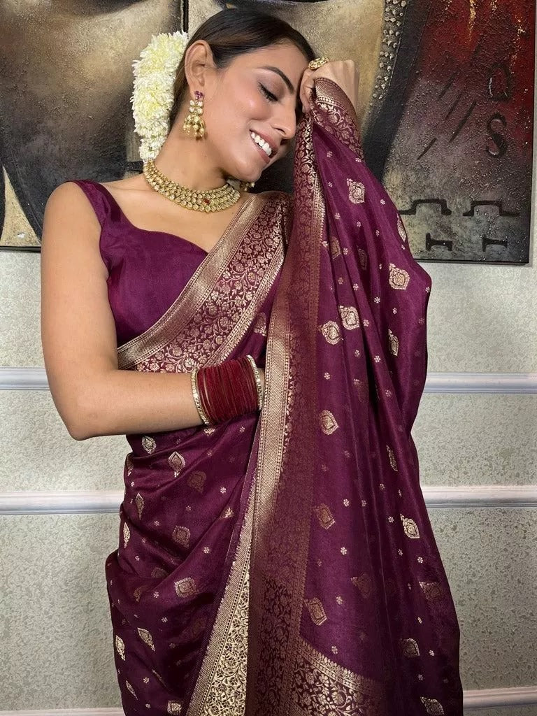 Traditional  Designer Wedding Banarasi Soft Silk Saree & Blouse