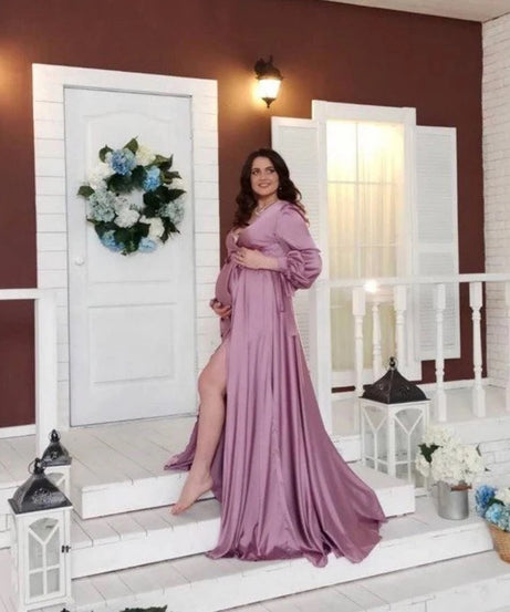 Elegant Long Maternity Dress for Wedding Guest and Photoshoot Baby Shower Dress