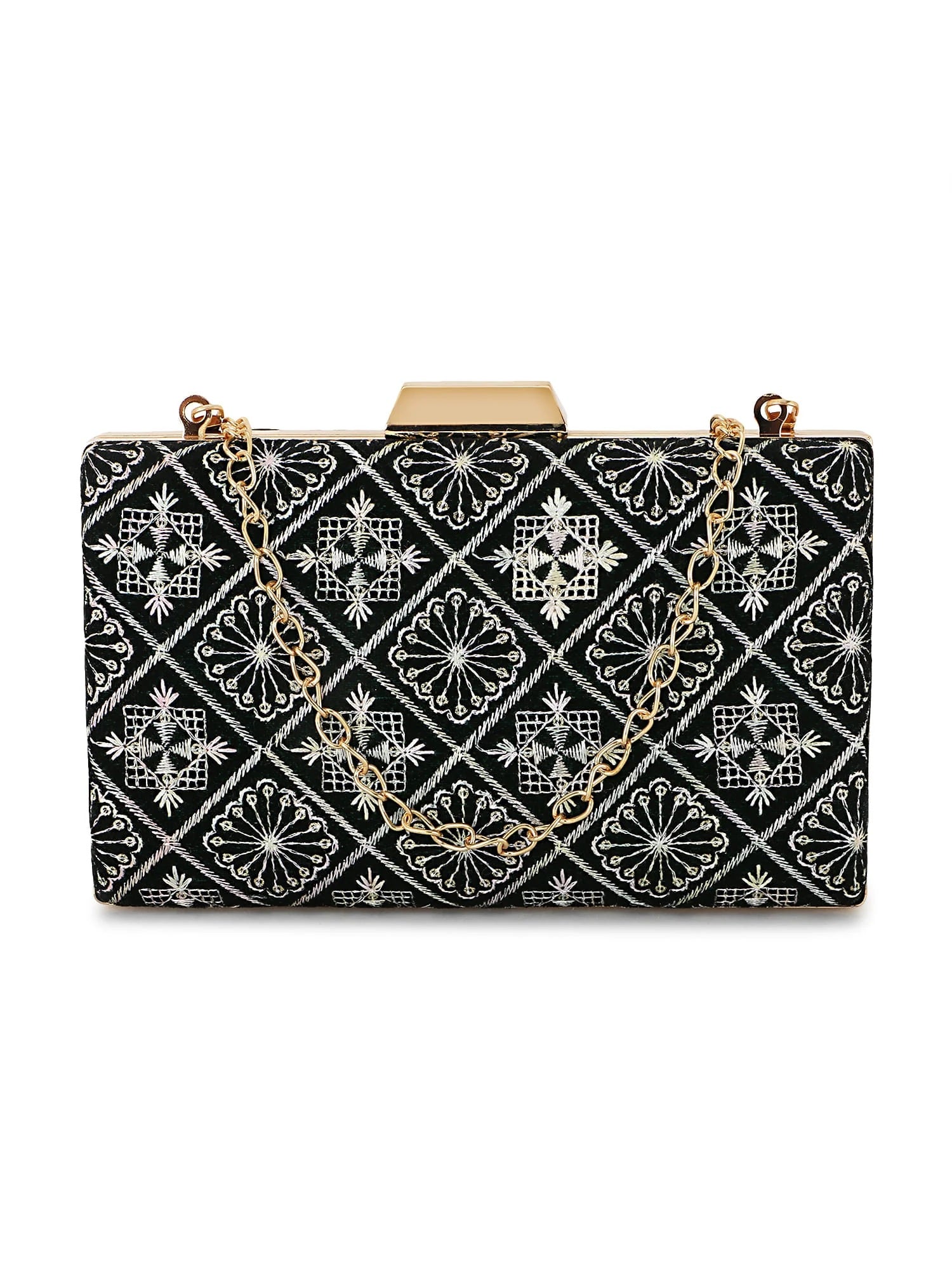 Hue Geometric Embroidered Velvet Clutch