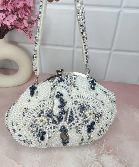 White Designer Pearls Clutch Bag