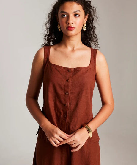 Linen Side Slit Top & Skirt Set