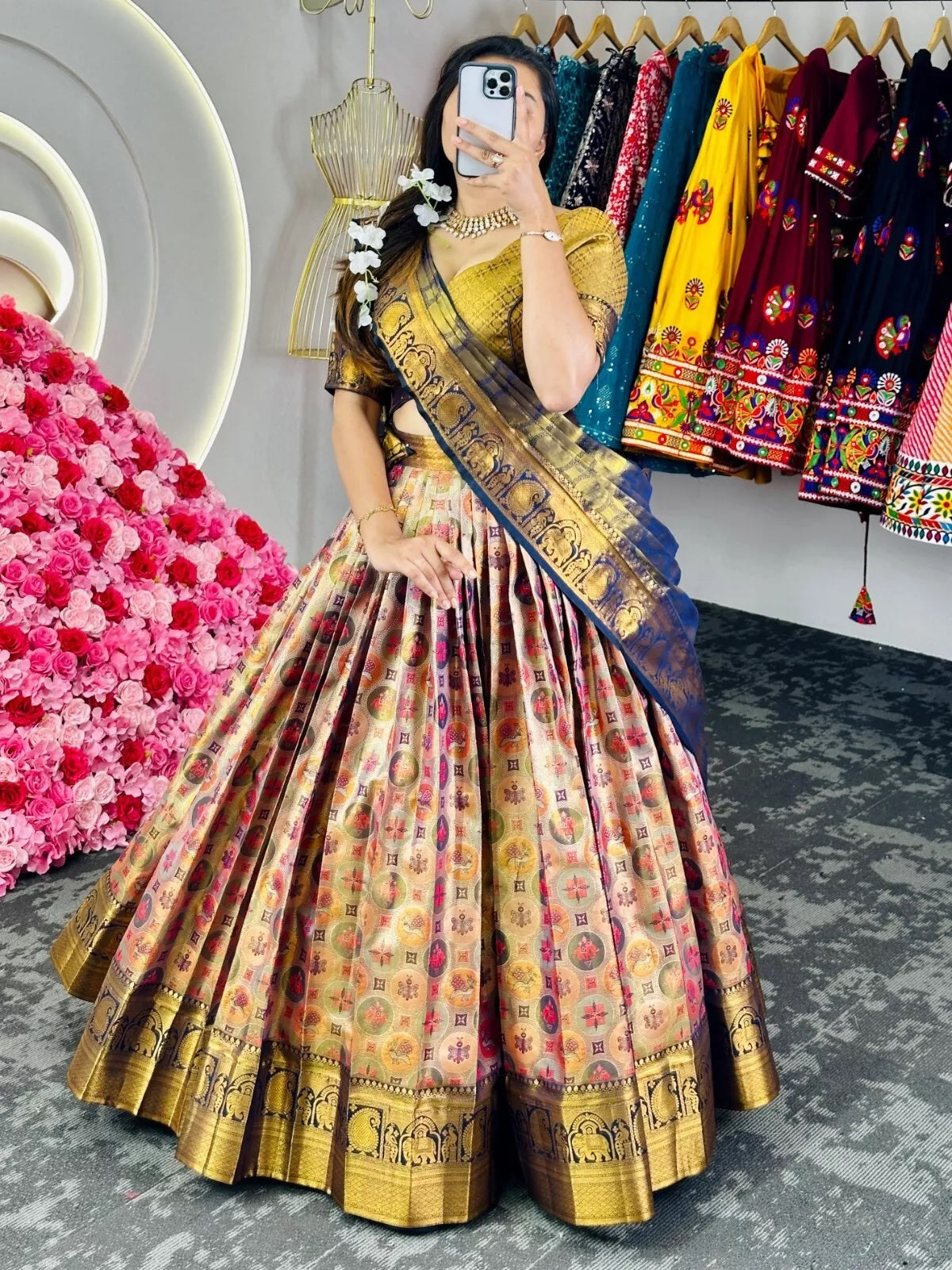 Designer Banarasi Zari With Silk Lehenga Blouse Dupatta