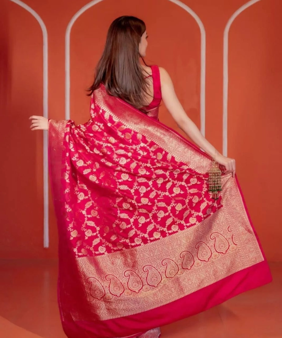 Pakistani Designer Banarasi Soft Silk Saree & Blouse
