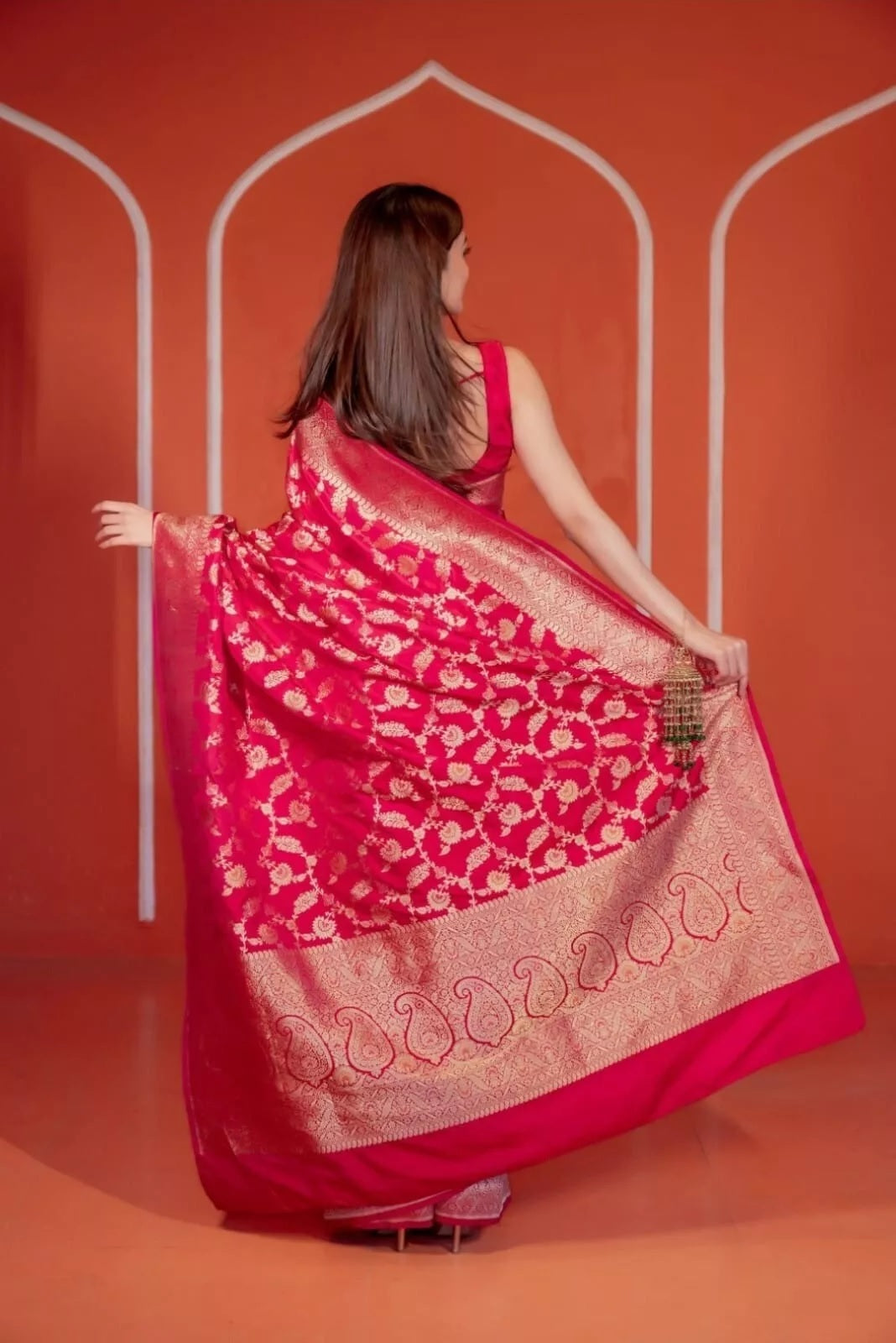 Pakistani Designer Banarasi Soft Silk Saree & Blouse