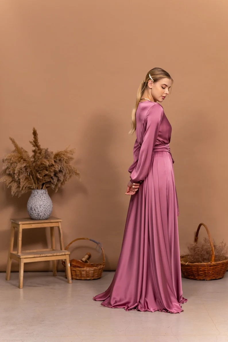 Bridesmaid Dress Long Dress V-Neck Maxi Flared Dress