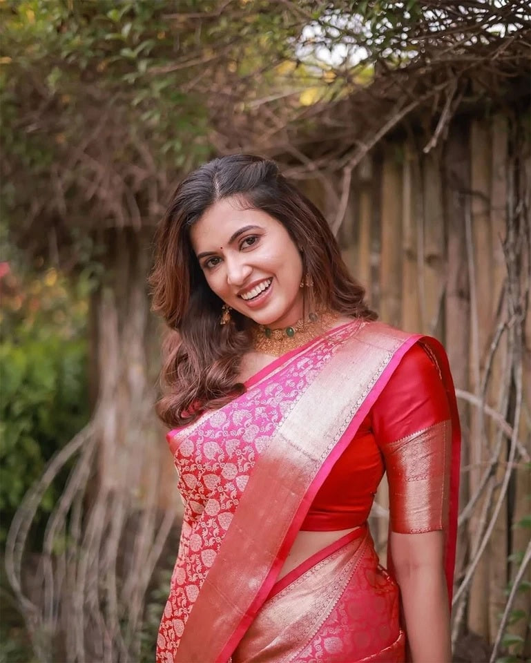 Traditional Banarasi Soft Silk, Wedding Wear Designer Sari & Blouse