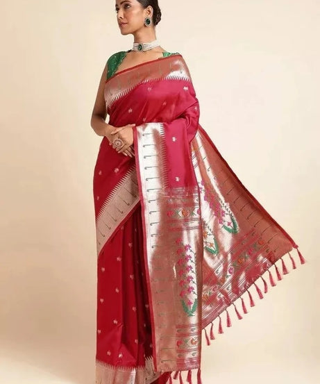Pure Soft Kanchivaram Paithani Silk Saree With Blouse