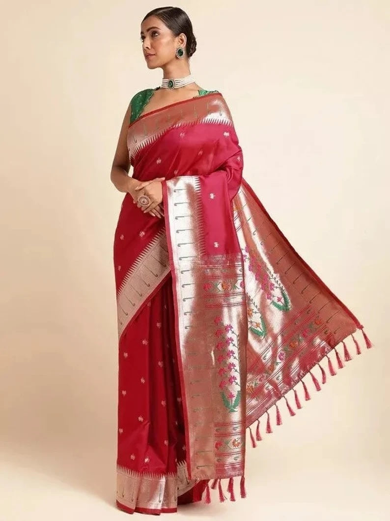 Pure Soft Kanchivaram Paithani Silk Saree With Blouse