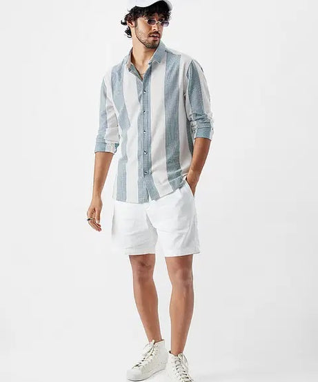 Textured Stripes Arctic White Men Shirts