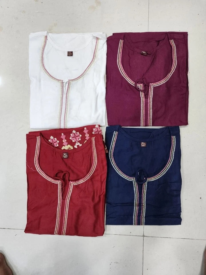Short Stylish Heavy Rayon With Embroidery Work Printed Kurti