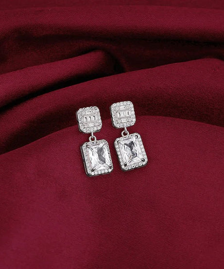 Silver Zircon Bold Baguette Earrings