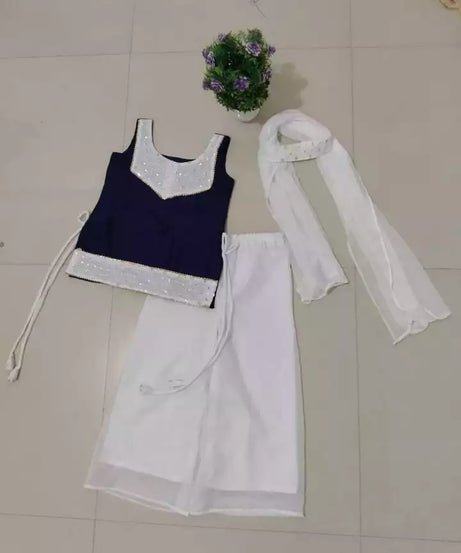 Girls & Kids Georgette Sequence Work Wedding Wear Top Palazzo With Dupatta