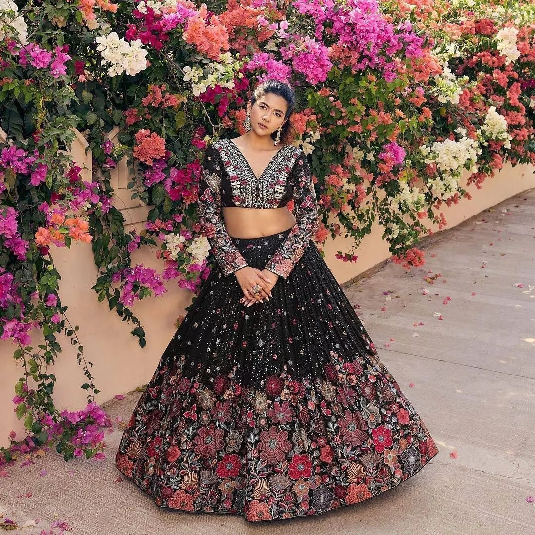 Georgette With Sequence Work  Lehenga Blouse & Dupatta