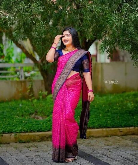 Traditional Soft Lichi Silk With  Jacquard Work  Sare & Blouse
